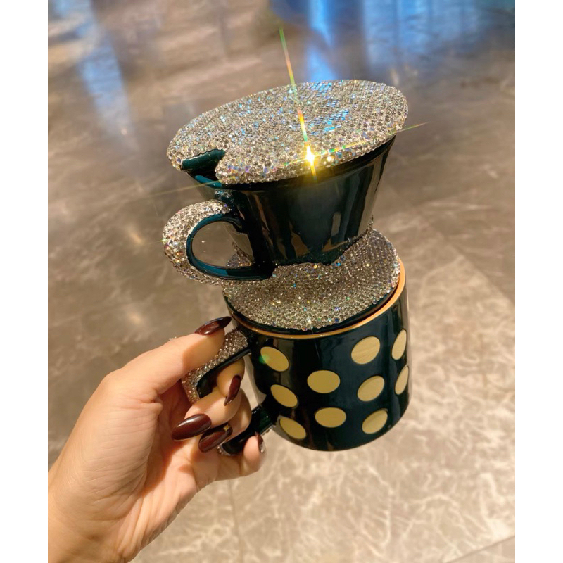21村 陶瓷手衝咖啡濾杯掛耳高顏值鑲鑽滴濾式咖啡器具網紅款便攜咖啡