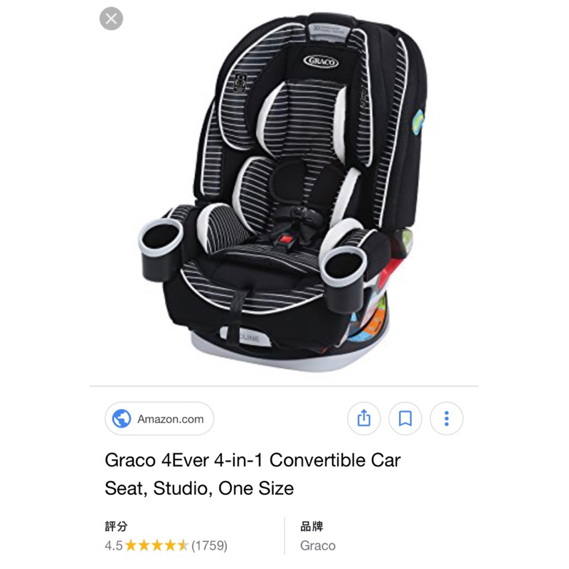 0-12歲成長型安全座椅 極新全配Graco 4ever 4-in-1 新生兒可用car seat Amazon購入