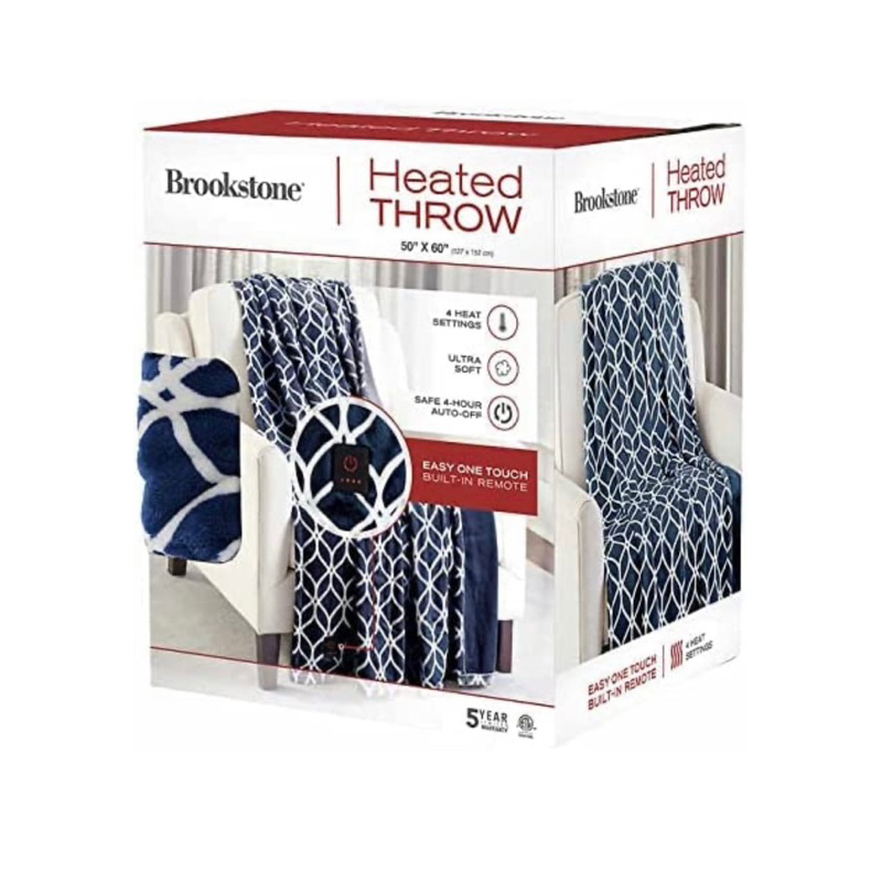 ✨出清價✨全新正版原廠Brookstone 超柔軟毛絨電熱毯（海軍藍/白色）