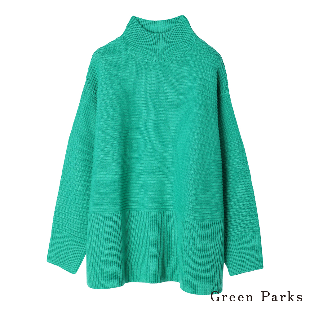 Green Parks 小高領鑲邊編織側開衩針織長版上衣(6A27L2G0900)