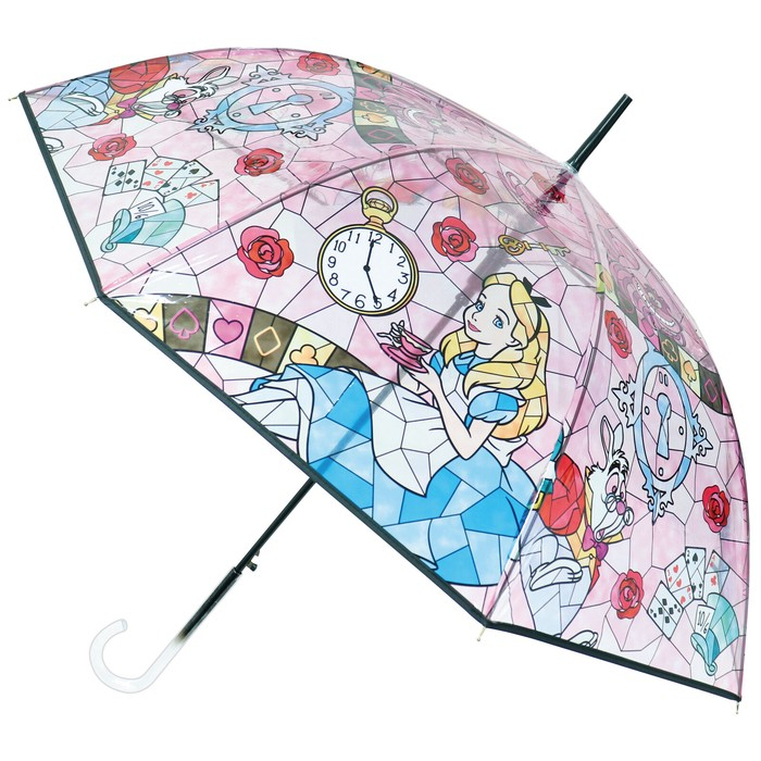 《希望之棲》【現貨】日本進口迪士尼彩繪玻璃系列雨傘-愛麗絲夢遊仙境 透明傘 自動直傘 光與影的浪漫 迪士尼經典角色