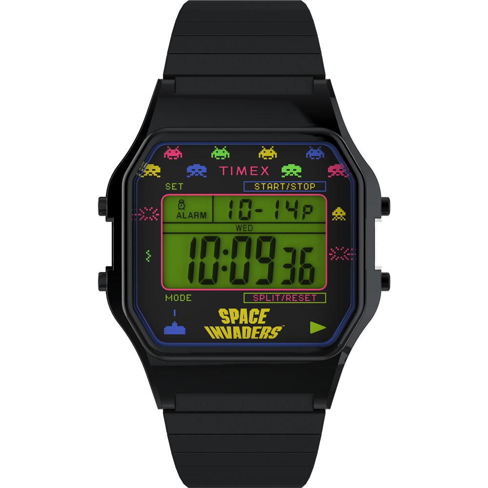 【TIMEX】天美時 x  T80 x Space Invaders  伸縮錶帶電子錶 (黑 TXTW2V39900)