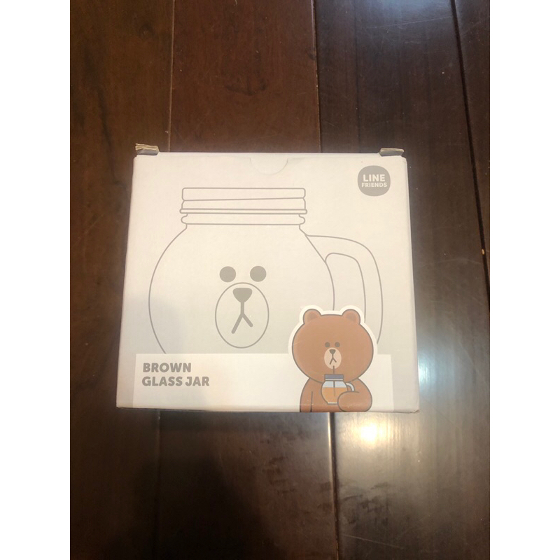 全新 正版 Line Friends Brown Glass Jar 熊大造型玻璃杯(可自取)