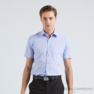 ROBERTA諾貝達 進口素材 台灣製 合身版 商務都會 條紋短袖襯衫RCG02-33藍紫