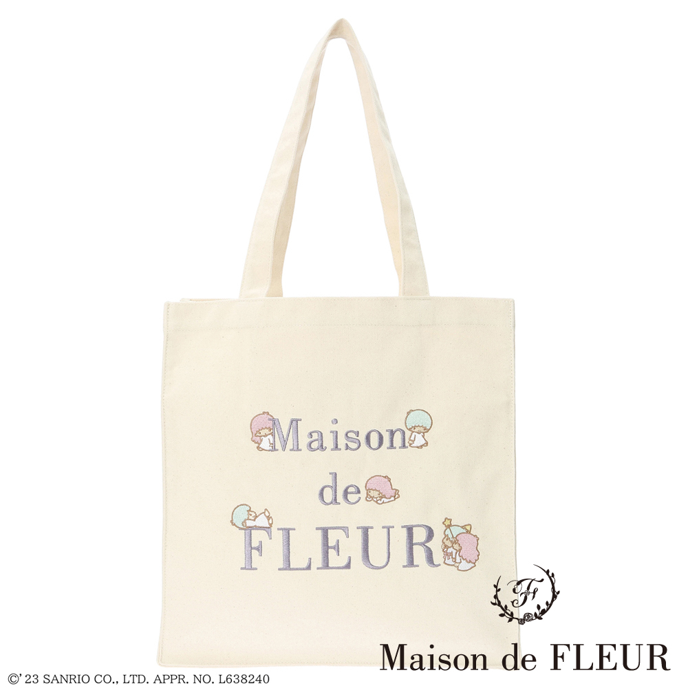 Maison de FLEUR 雙星仙子刺繡方形帆布包(8A31F0J5600)