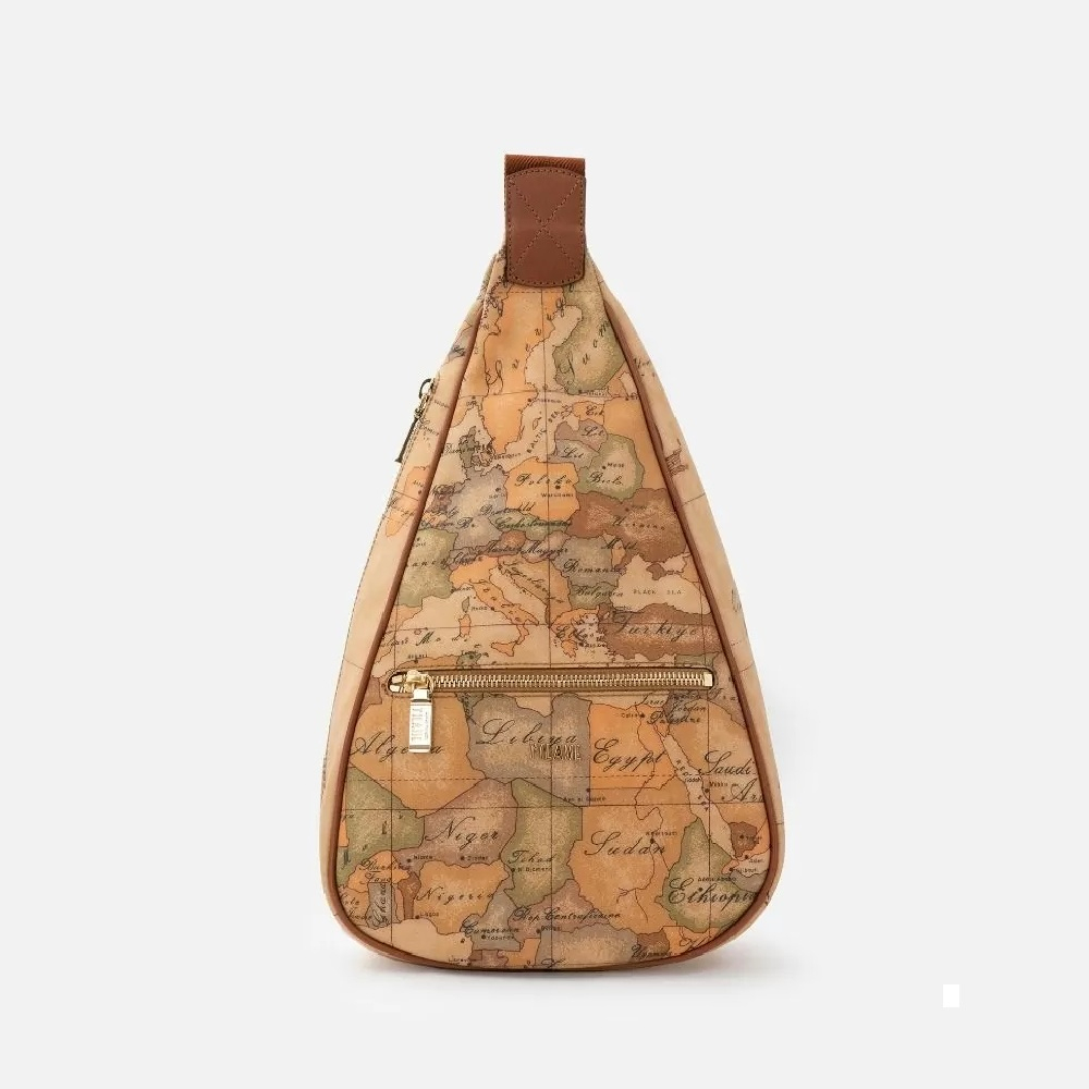 【Alviero Martini 義大利地圖包】隨身水滴型斜揹胸包 22cm-地圖黃