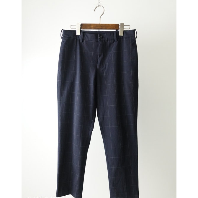 UNIQLO 深藍格紋長褲 西裝褲 休閒