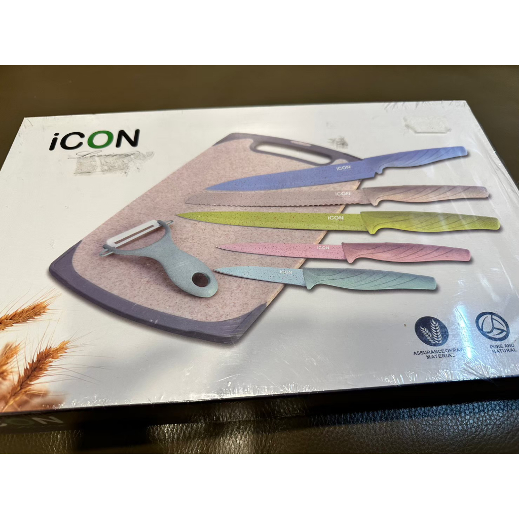 【iCON Living】馬卡龍不沾刀具砧板組 7件組