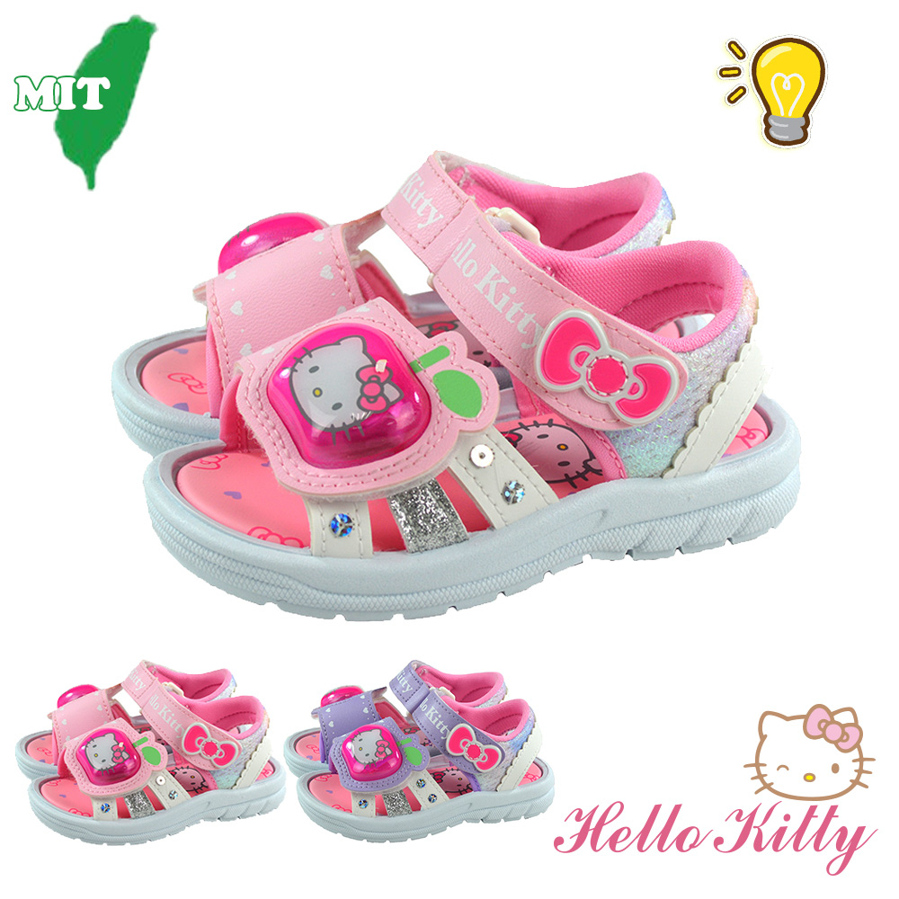 Hello Kitty 14-19cm兒童鞋 電燈涼鞋 蘋果造型輕量減壓休閒-粉色.紫色(聖荃官方旗艦店)