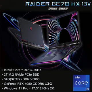 ★最新 GeForce RTX 4080/13代 i9★ MSI微星 Raider GE78HX 13VH-017TW