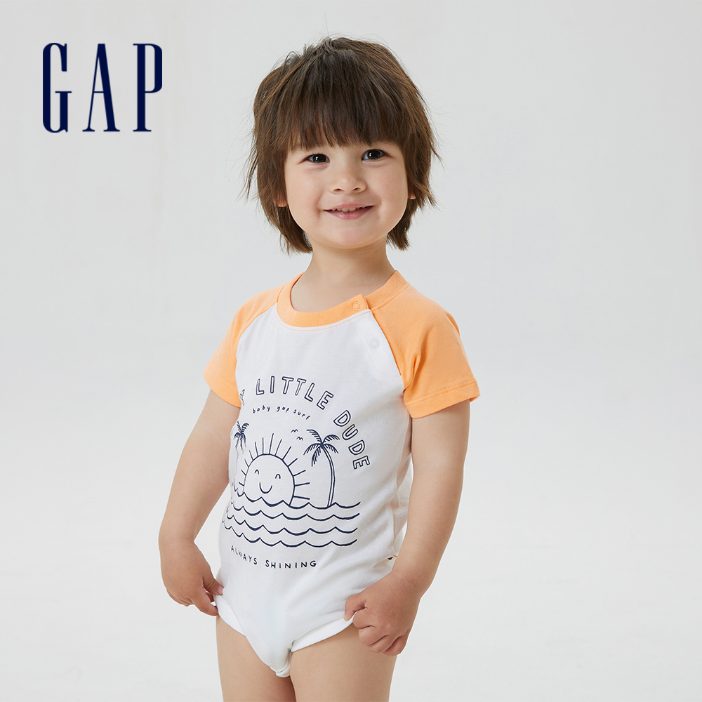 Gap 嬰兒裝 印花短袖包屁衣 布萊納系列-橙色(599783)