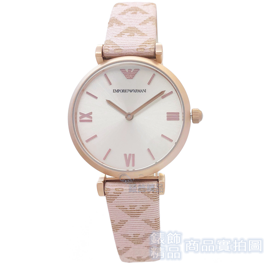 EMPORIO ARMANI AR11126 腕錶 亞曼尼 褐色老鷹Logo粉色皮帶 女錶