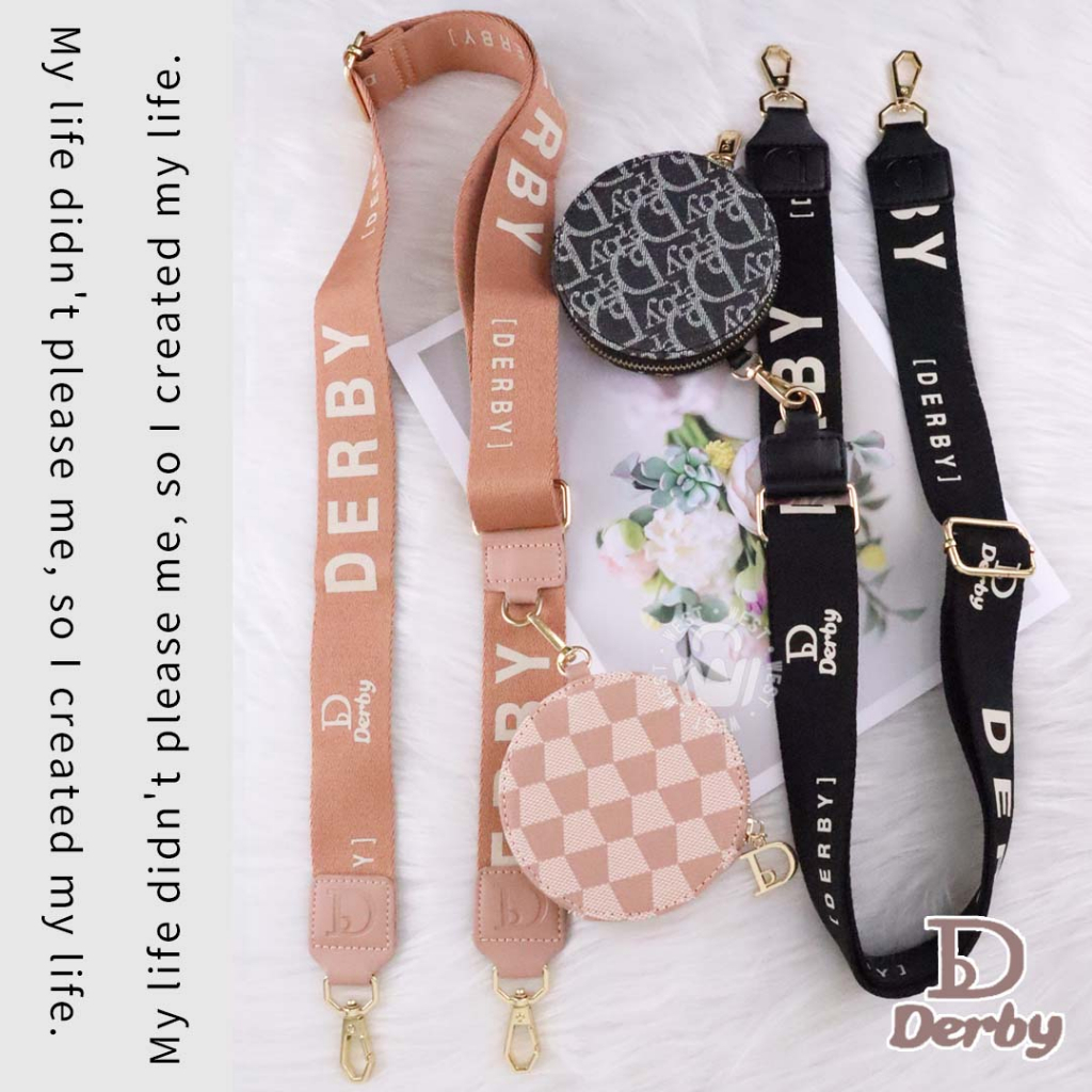 (台灣現貨) DERBY精品 經典LOGO 厚磅相機包背帶 寬背帶 圓餅零錢包 棋盤格零錢包 粉格 流行百搭 SP001