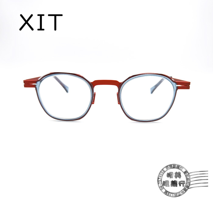 XIT eyewear 017 003圓形撞色(灰X紅)透明手工鏡框/光學鏡框/明美鐘錶眼鏡