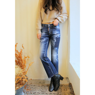 DSQUARED2 23SS BELL BOTTOM 低腰 水鑽 潑漆 喇叭褲 牛仔長褲