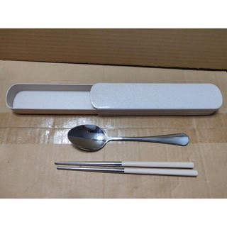 (板橋雜貨部) 不鏽鋼三件餐具組 (筷+匙+推蓋式收納盒)
