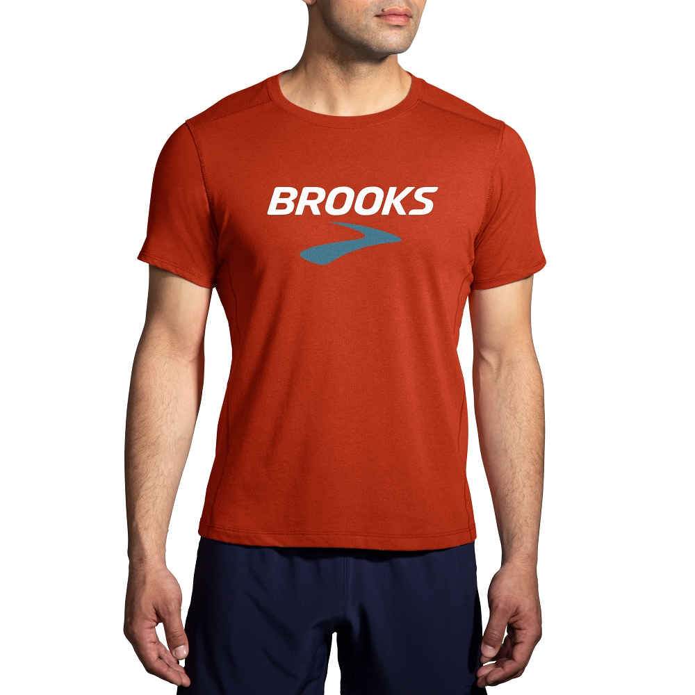【BROOKS】男 距離短袖上衣 2.0_黏土紅/BR logo(211453609)