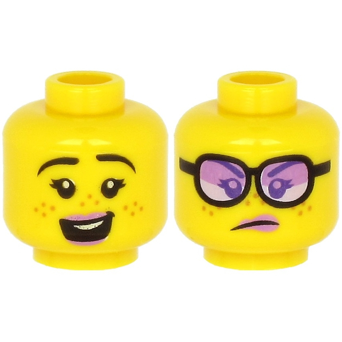 LEGO 樂高 黃色 人偶頭 雙面臉 微笑/憤怒 眼鏡圖案  3626cpb2635