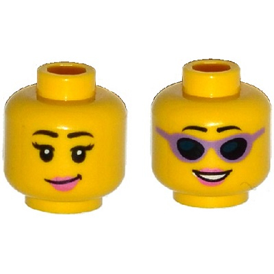 LEGO 樂高 黃色 人偶頭 粉色嘴唇 粉色太陽眼鏡 雙面臉 3626cpb1277