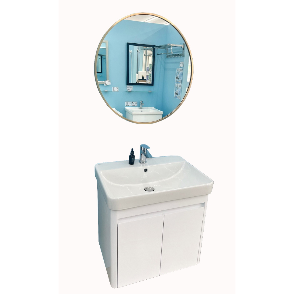 【三件式組合】美國暢銷第一品牌60CM浴櫃+面盆龍頭+圓框造型鏡