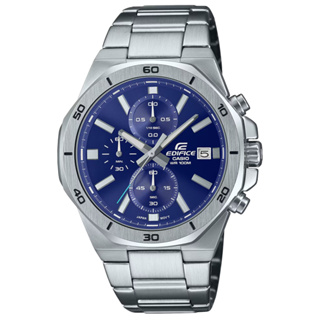 【CASIO 卡西歐】EDIFICE 經典設計 強悍八角形錶圈計時運動錶-藍(EFV-640D-2AV 防水100米)