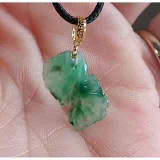 緬甸天然冰飄金絲綠灑金翡翠18k金小楓葉吊墜＜小小精品＞