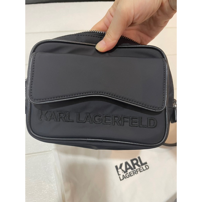 Karl lagerfeld 老佛爺 全新 多口袋 側背包 黑色 尼龍 經典款 手機包