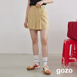 【gozo】➤斜紋打褶小直筒短褲(黃色/深藍_M/L) | 女裝 顯瘦 百搭