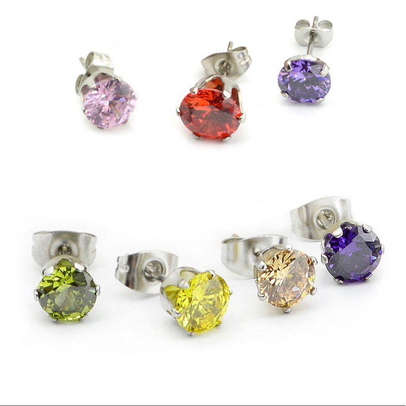 耳環 (圓形_黃/紫/綠色) 超閃 鑽石 多色多尺寸 頂級韓國鋯石 鈦鋼耳針 艾豆『B1191』