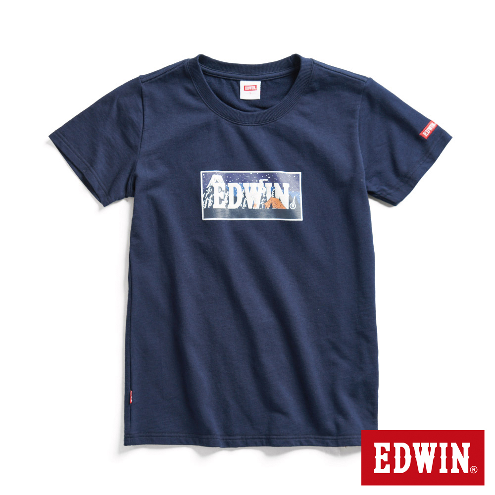 EDWIN 露營系列 富士山腳營地LOGO印花短袖T恤(丈青色)-女款