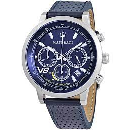 某連直播出品 MASERATI 瑪莎拉蒂 R8871134002 GT光動能 三眼計時 寶藍色面盤 真皮錶帶