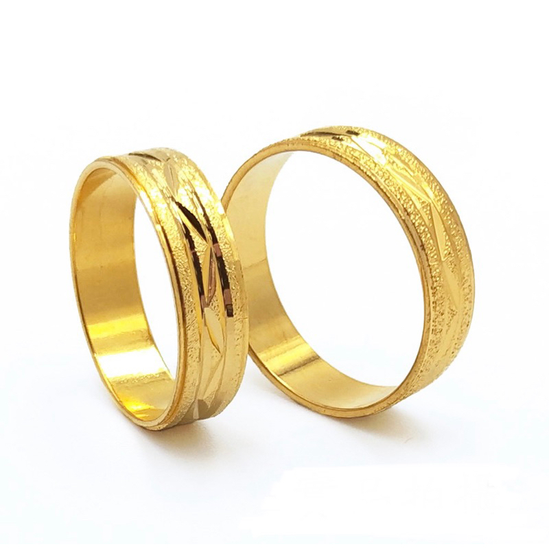 金戒指6~10號 切線雙邊磨砂 情侶戒子 沙金對戒 鍍24K金色 金飾仿金 艾豆『H4323』