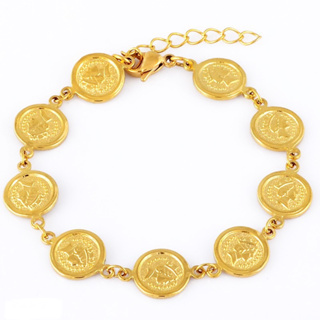 女王錢幣圓形金硬幣 金手鏈 鍍24K金色手環 防退色 仿金手鍊 艾豆『C3015』