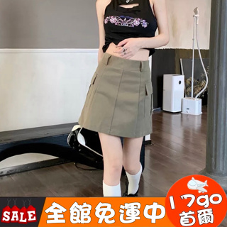 🔥現貨出清🔥 H73 復古辣妹工裝牛仔半身裙女 時尚高腰顯瘦百搭a字短裙 A字裙 短裙 迷你裙 工裝短裙 牛仔短裙