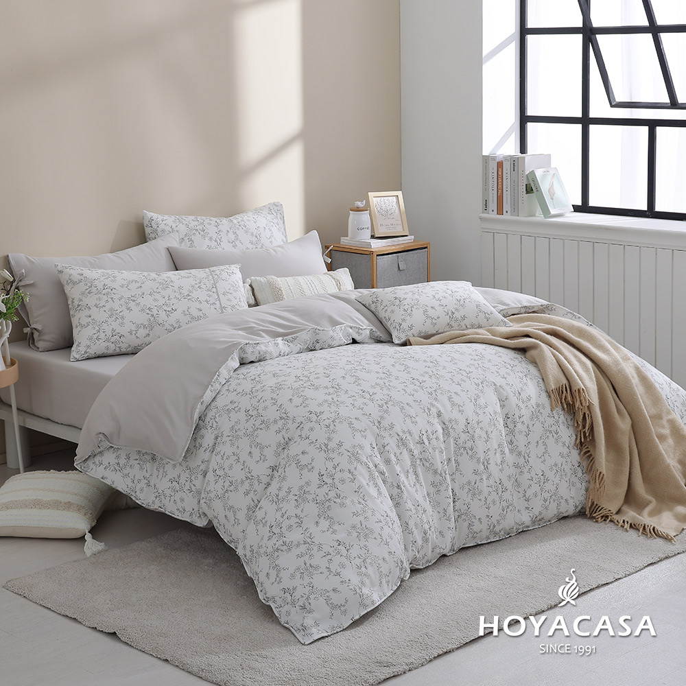 《HOYACASA》花澤灰-抗菌雙層好眠紗兩用被床包組(雙人/加大)