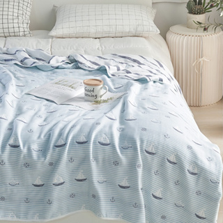 「Belle Vie」純棉 色織六層紗涼被 - 海洋之星藍【200x240cm】自然微皺感 涼感紗 空調被 薄被 冷氣毯