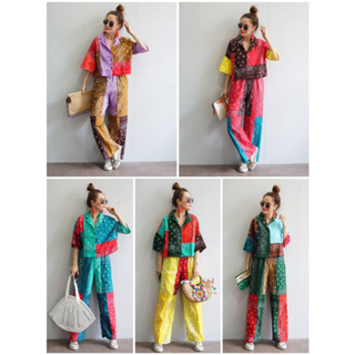 【現貨】泰國 設計師 民族風系列 女裝 襯衫 春夏 寬鬆 圖騰 腰果花 變形蟲 海邊穿搭 套裝 拼布上衣 長褲