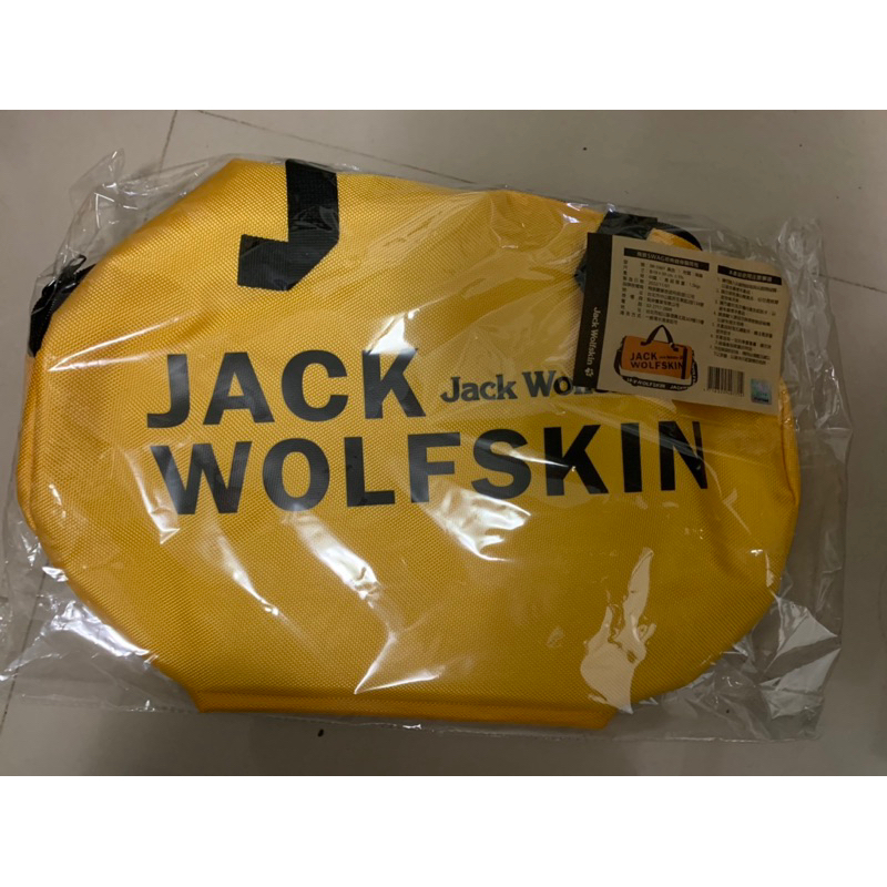 全新jack wolfskin飛狼黃色健身圓筒斜背包
