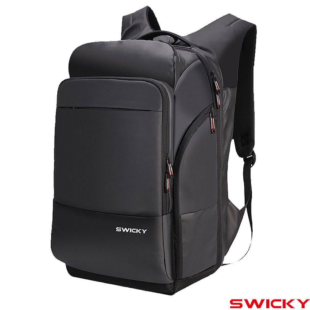 【SWICKY】 輕量型男多功能電腦後背包 防潑水 耐刮 保冰保熱 手機充電 大容量旅行包(黑)