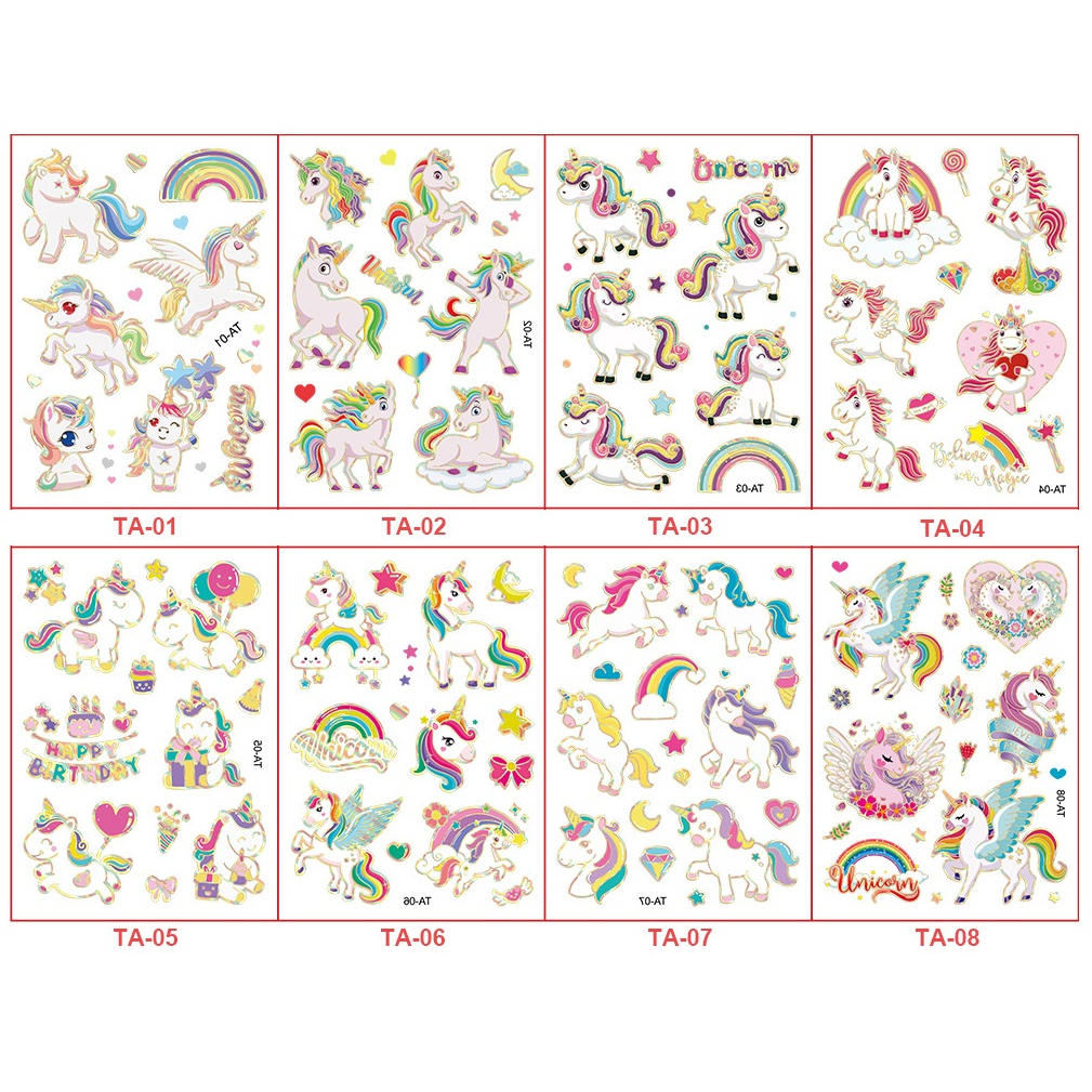54 TA 獨角獸 燙金邊 紋身貼紙 表演造型 派對 舞會 能貼在 手機殼 安全帽 汽機車上 磁磚 金屬 玻璃 陶器