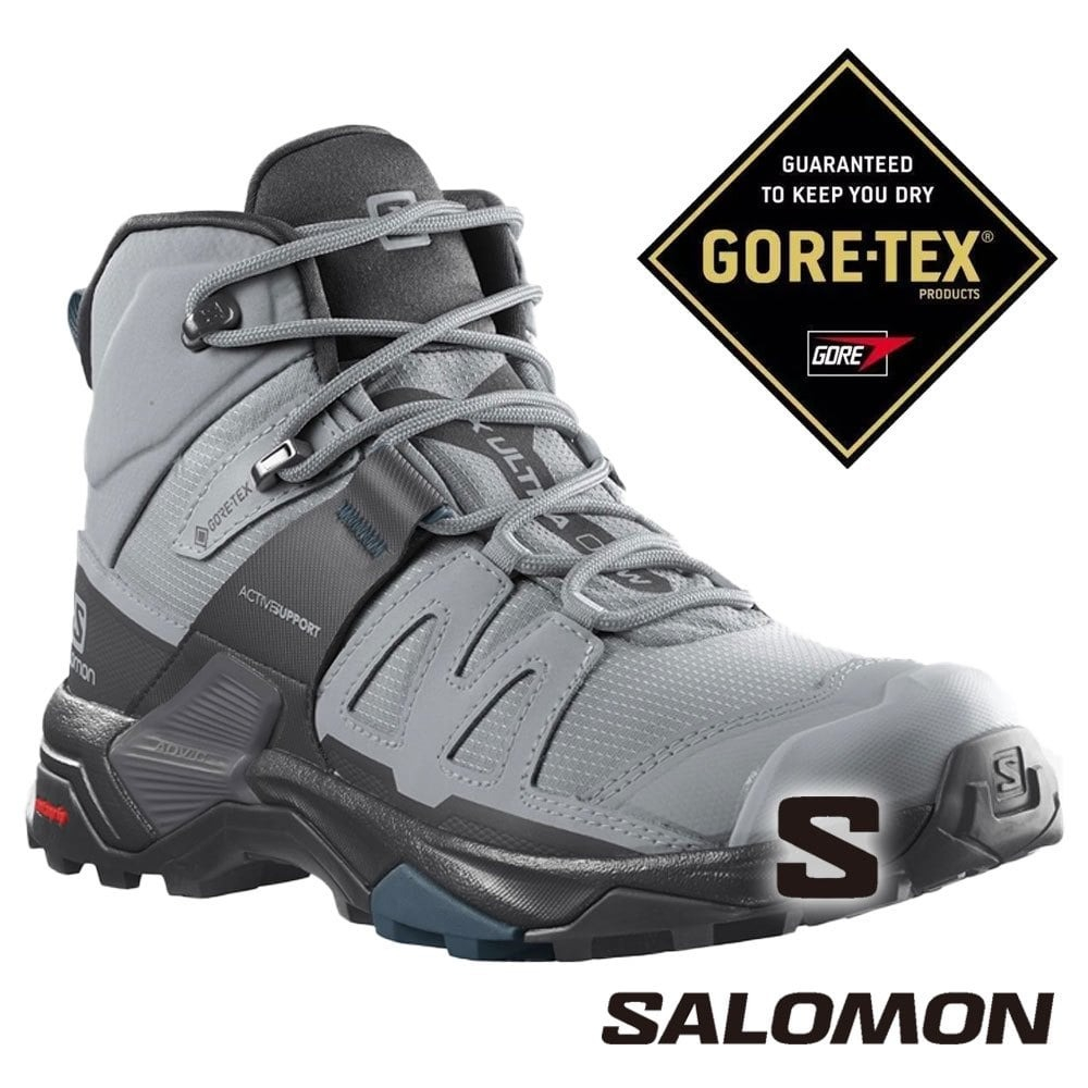 【SALOMON 法國】女 X ULTRA 4 GTX中筒登山鞋 『磁灰/黑/藍』416250 登山鞋 健行鞋 多功能鞋