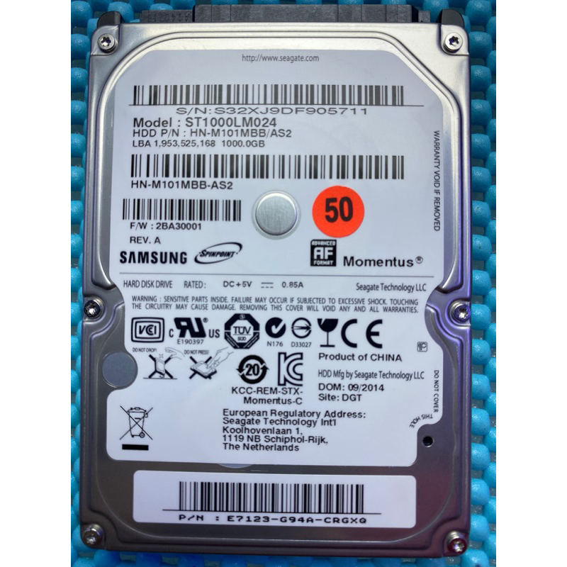 含稅 SAMSUNG 2.5吋 9.5mm 硬碟 1TB SATA2 5.4K  ST1000LM024 二手良品