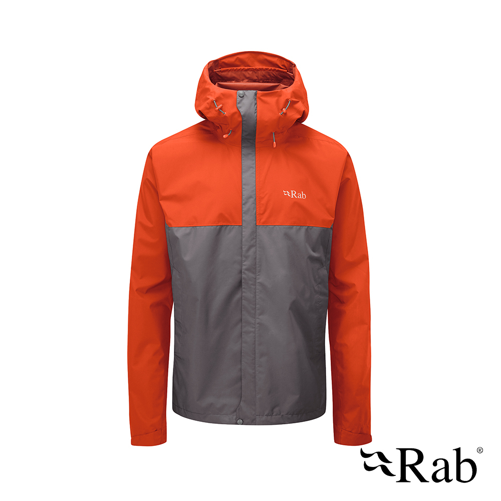 伊凱文戶外 Rab Downpour Eco Jacket 輕量防風防水連帽外套 男款 爆竹橘/石墨灰