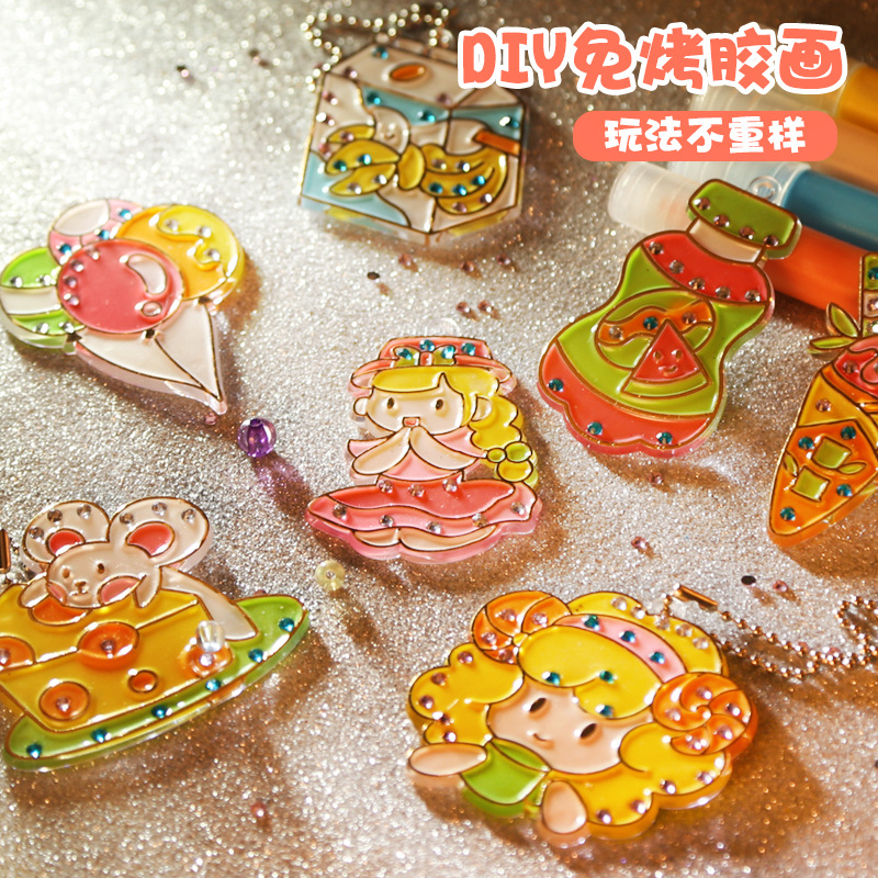 [17TAKE台灣出貨] 免烤膠畫 水晶彩膠畫 DIY材料包 鑽飾 串珠掛飾 飾品 DIY彩膠畫 兒童禮物