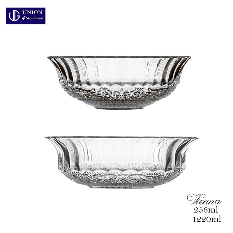 【泰國UNION】 Vienna 沙拉碗 256ml 1220ml 雕花玻璃碗 透明沙拉碗 玻璃碗