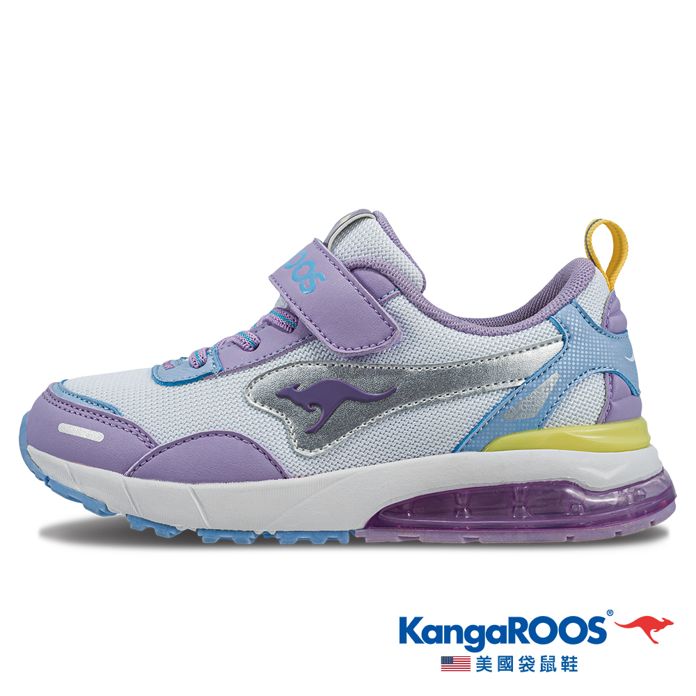 【KangaROOS 美國袋鼠鞋】童鞋 K-RIDER 防潑水氣墊跑鞋 機能運動鞋(紫/灰/藍-KK32377)