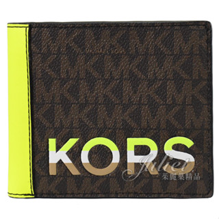 【茱麗葉精品】MICHAEL KORS COOPER 經典MK印花撞色8卡短夾.咖/螢光黃 現貨在臺