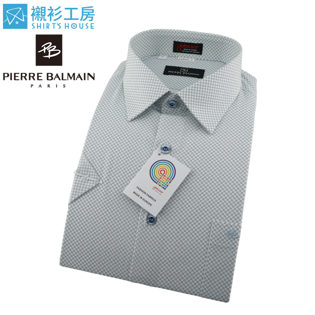 皮爾帕門pb白底印花藍色點點、歐盟進口純棉、悠閒自適寬鬆短袖襯衫68002-02-襯衫工房