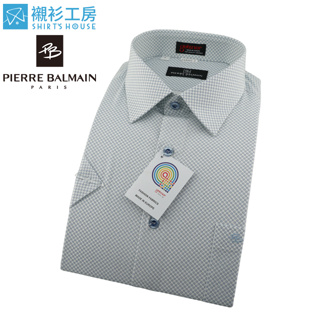 皮爾帕門pb白底印花藍色點點、歐盟進口純棉、悠閒自適寬鬆短袖襯衫68002-02-襯衫工房