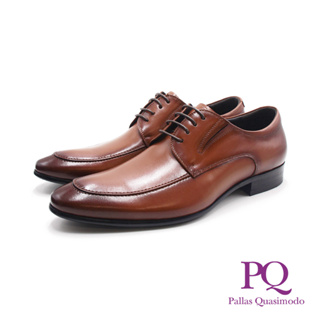 PQ(男)圓尖頭簡約飾線德比皮鞋 男鞋－棕色